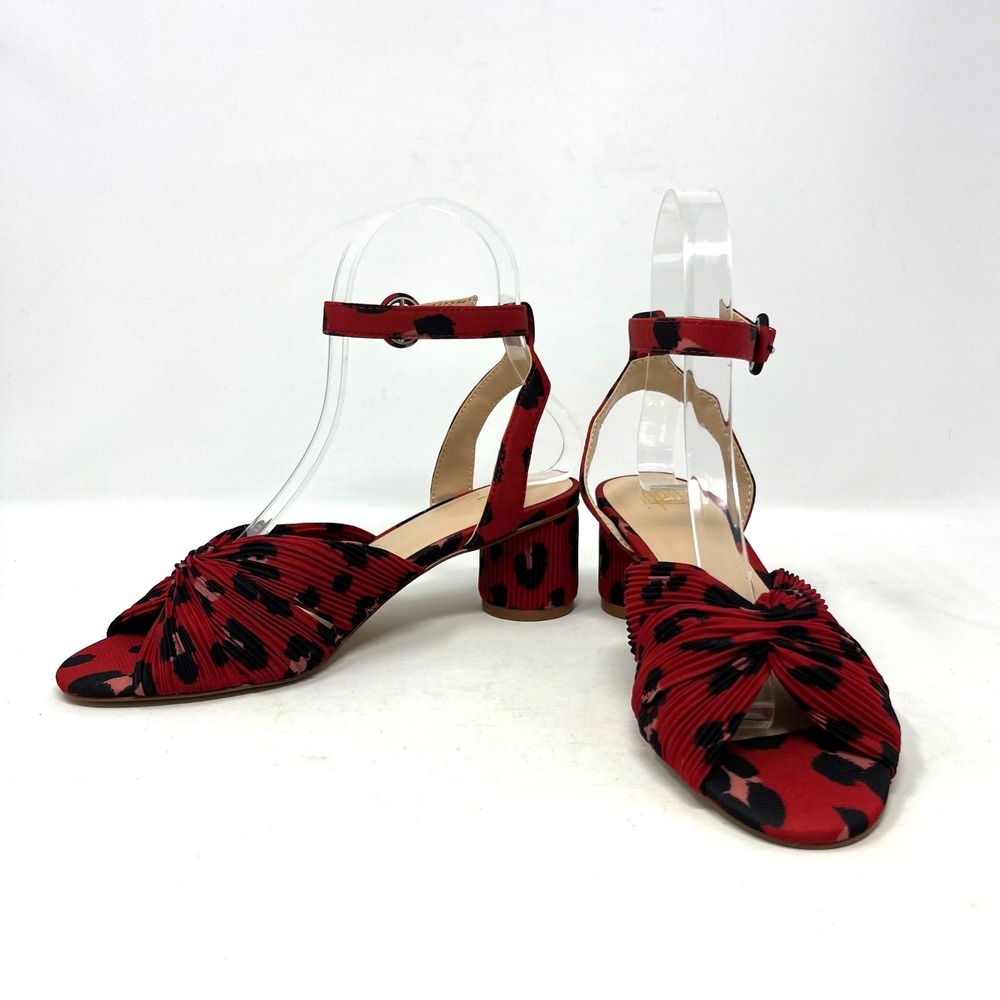 Cabi Siren Sandals Womens‎ 5 Red Leopard Print Round Heel Ankle Strap Retro Chic